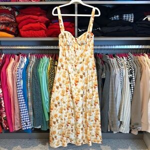 Marthea white/yellow adjustable strap back zip closure lined midi dress size XS